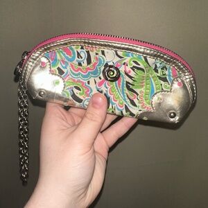 Mud Pie pink Paisley Sunglass Case Gold Wristlet Chain Eyeglass Case clutch